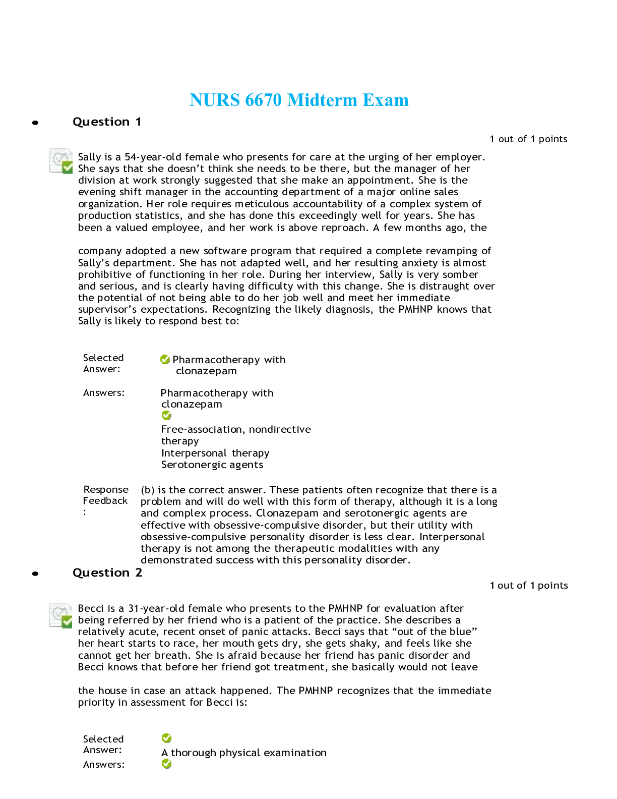 Preview of NURS 6670 Midterm Exam | 75 Questions and Answers Rated A+
